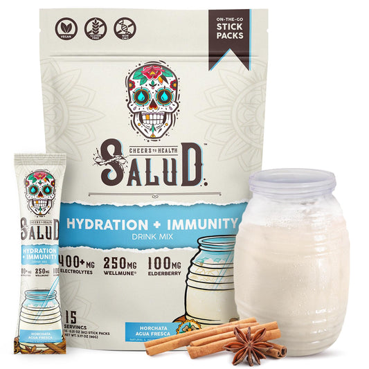 Salud 2-in-1 Hydration Packets + Immunity Electrolytes Powder, Horchata - Agua Fresca Drink Mix, Elderberry, Dairy & Soy Free, Non-GMO, Gluten Free, Vegan Taste SaludUS supplements