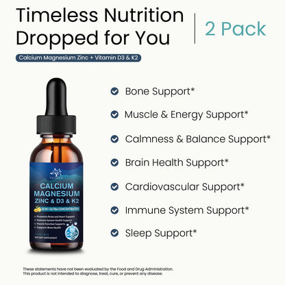 (2 Pack) 10 in 1 Magnesium Calcium Zinc Supplement with Vitamin C D3 K2, Glycinate Mag Vegan Liquid Drops Plus L-Theanine Boron Sea Moss Extract, Immune Support PAYAOCZUS supplements