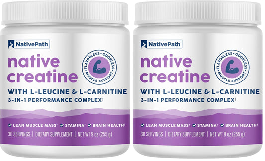 NativePath Creatine Monohydrate Powder with L-Leucine & L-Carnitine - Muscle Building Supplement for Men & Women - 30 Servings (Pack of 2) NativePathUS supplements