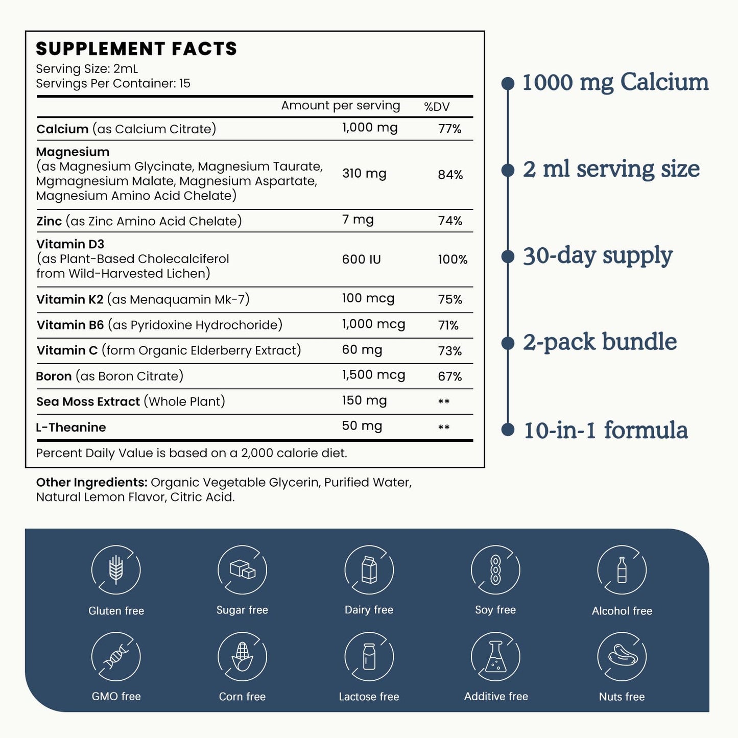 (2 Pack) 10 in 1 Magnesium Calcium Zinc Supplement with Vitamin C D3 K2, Glycinate Mag Vegan Liquid Drops Plus L-Theanine Boron Sea Moss Extract, Immune Support PAYAOCZUS supplements