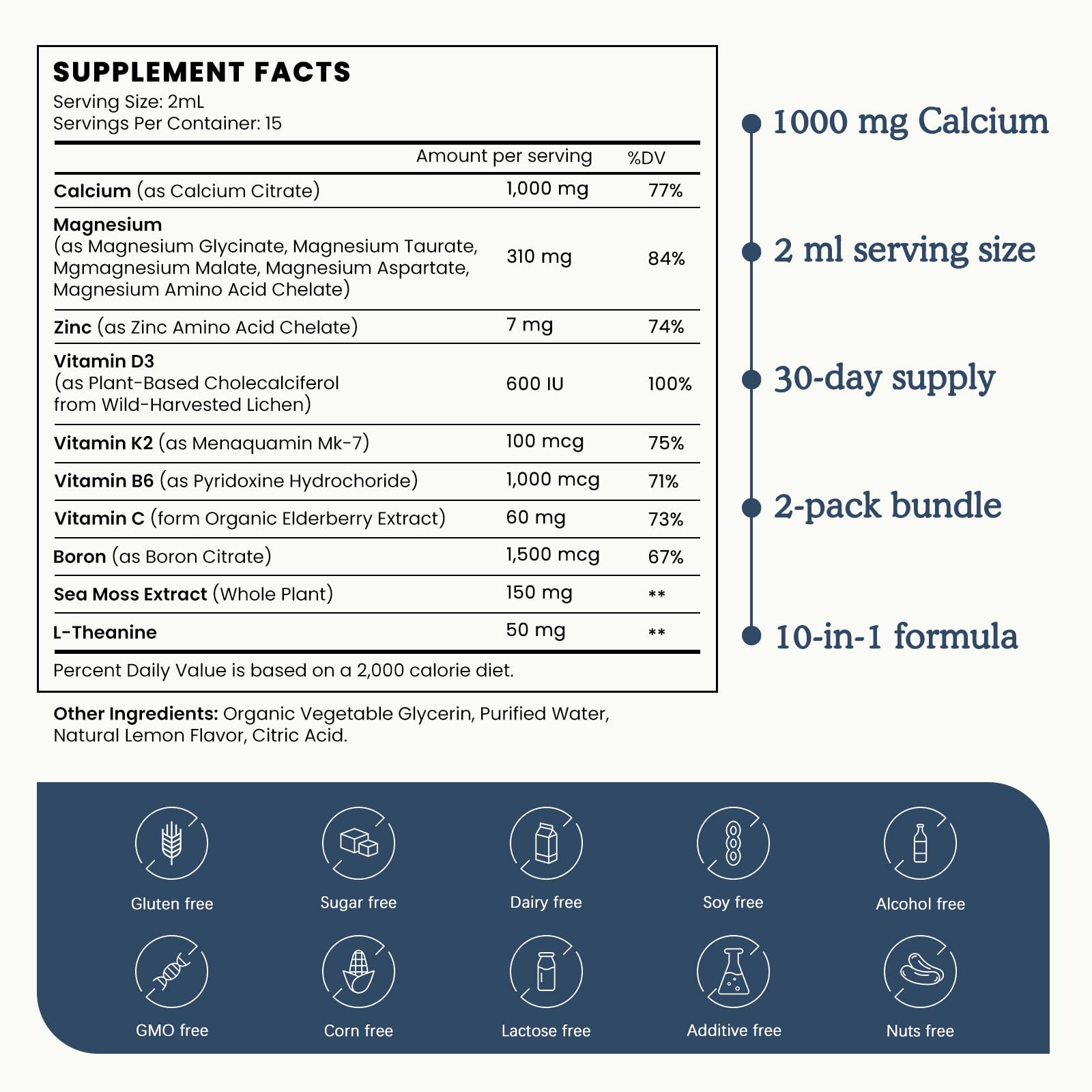 (2 Pack) 10 in 1 Magnesium Calcium Zinc Supplement with Vitamin C D3 K2, Glycinate Mag Vegan Liquid Drops Plus L-Theanine Boron Sea Moss Extract, Immune Support PAYAOCZUS supplements