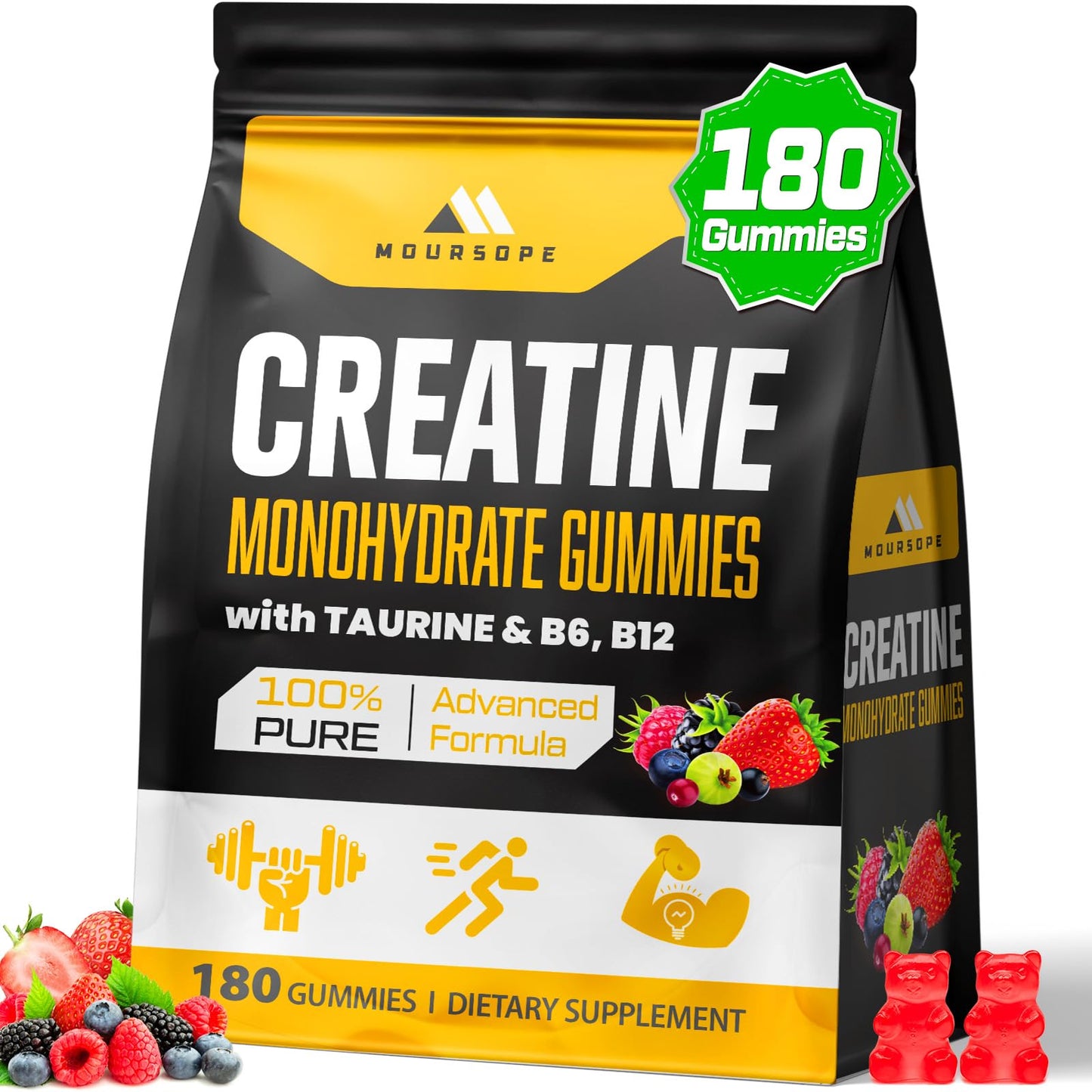 (180 Count) Creatine Monohydrate Gummies for Men & Women - Creatine Pre Workout Gummies for Muscle Builder, Muscle Strength, Recovery, Endurance, Energy, MoursopeUS supplements