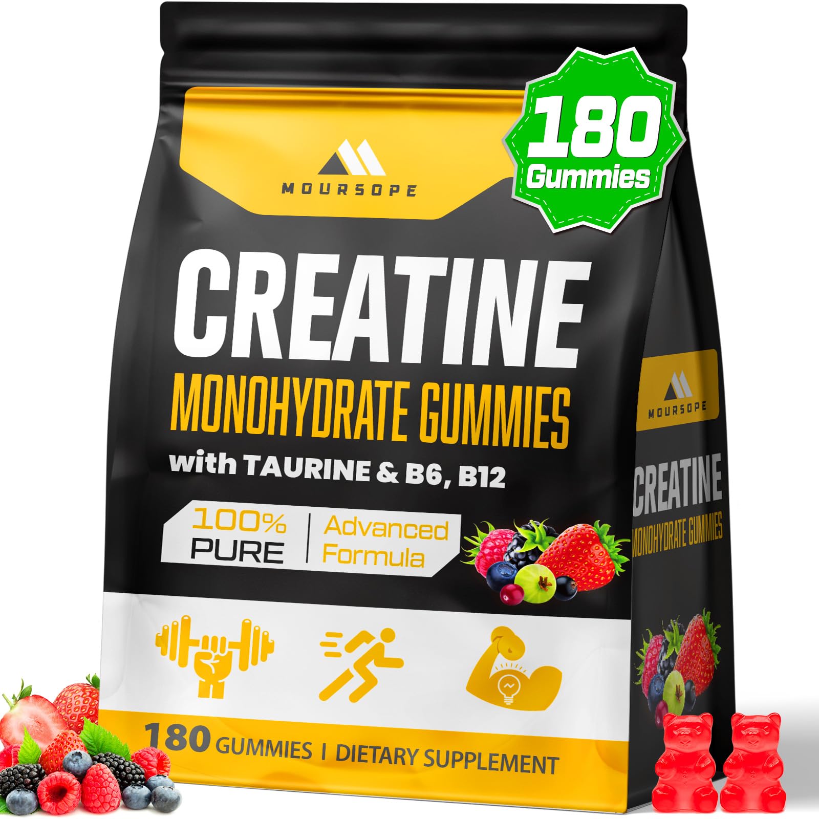(180 Count) Creatine Monohydrate Gummies for Men & Women - Creatine Pre Workout Gummies for Muscle Builder, Muscle Strength, Recovery, Endurance, Energy, MoursopeUS supplements