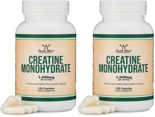Creatine Monohydrate Capsules - 1g per Serving, 120 Count - No Fillers, Vegan Safe, Non-GMO, Gluten Free by Double Wood (Pack of 2) Double Wood SupplementsUS supplements