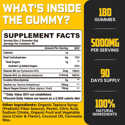 (180 Count) Creatine Monohydrate Gummies for Men & Women - Creatine Pre Workout Gummies for Muscle Builder, Muscle Strength, Recovery, Endurance, Energy, MoursopeUS supplements