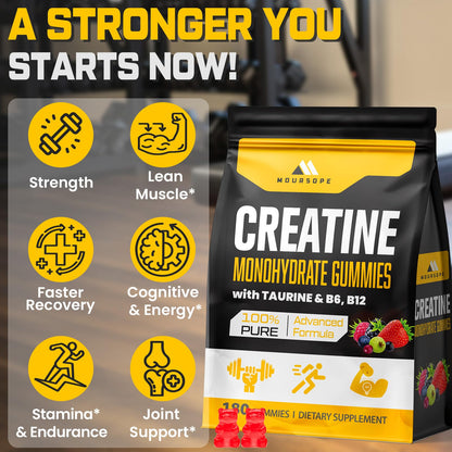(180 Count) Creatine Monohydrate Gummies for Men & Women - Creatine Pre Workout Gummies for Muscle Builder, Muscle Strength, Recovery, Endurance, Energy, MoursopeUS supplements
