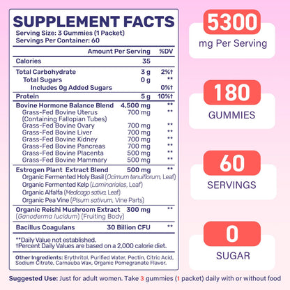 (180 Gummies) Beef Organ Supplement for Women - 5300mg Beef Liver, Kidney, Uterus & 10 More, for Hormone Balance, Menstruation, Energy, Immunity, Gut & Skin Health - 100% Grass Fed & Pasture Raise FepoukakAu supplements