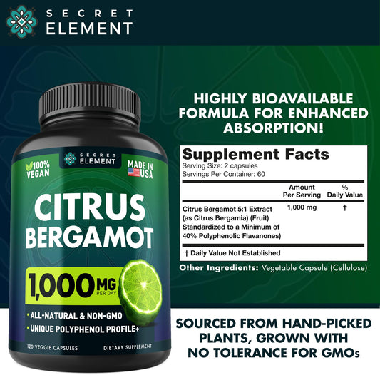 (2 PACK) Citrus Bergamot Extract 1000mg - Citrus Bergamot Supplement for Circulatory Health, Immunity, and Graceful Aging - 2x the potency of Citrus Bergamot 500mg Secret ElementUS supplements